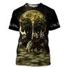 Summer Round Neck 3D Viking Tattoo Print Top Fashionable Casual Short Sleeved Men's T-shirts