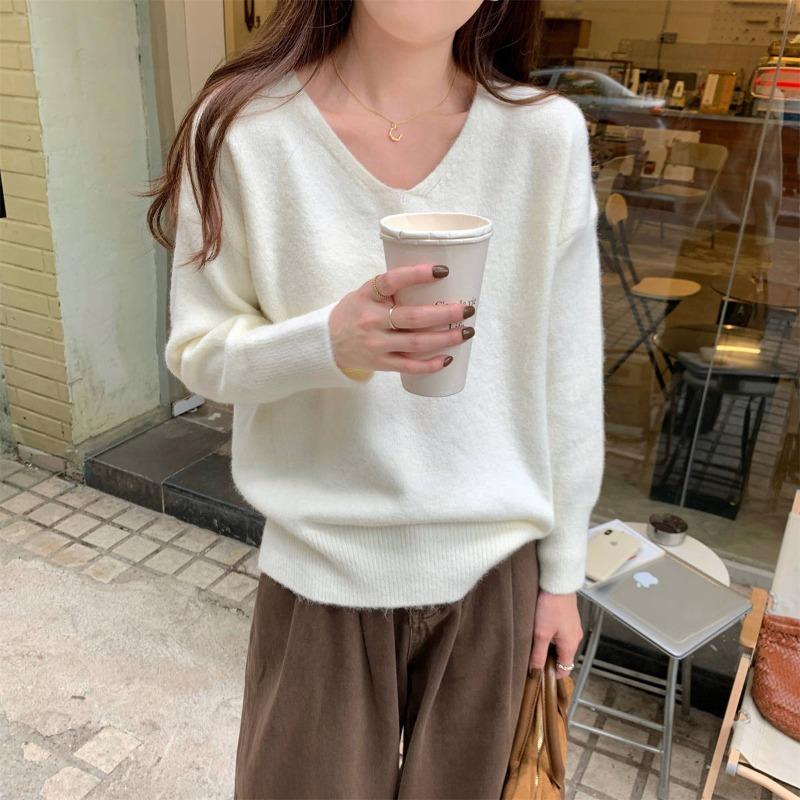 Chic Collar Knitted Bottoming Shirt Women's Spring Age-reducing Versatile Top Loose Soft Waxy Inner Sweater