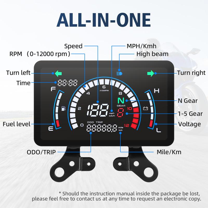Motorcycle Speedometer + Bracket 12000 RPM Meter Dashboard Trument Turn Signals Fuel Level Voltage for Honda EX5 Ized