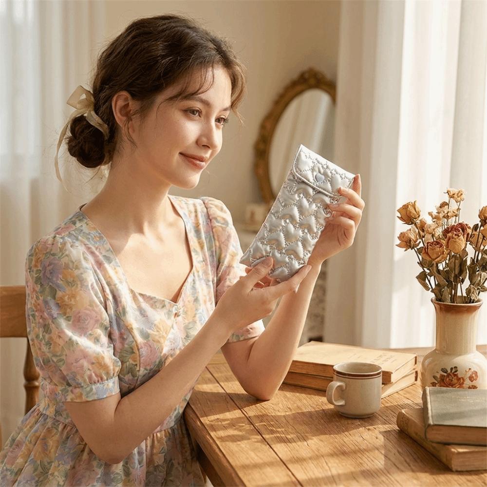 Quilted Satin Eyeglasses Storage Case PU Small Item Organizer Bow Sunglasses Pouch  Gift Giving