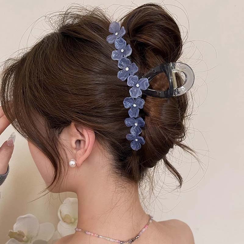 Korean Acrylic Flower Hair Clips for Women Sweet Cute Shiny Crystal Acetate Large Shark Clip Hair Claw Headwear Hair Accessories