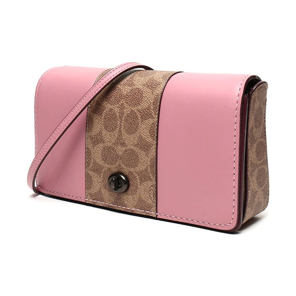Coach Dinky Logo Coated Canvas Crossbody Shoulder Bag Medium Women Bags Brown Yellow Pink 76368-V5P2P