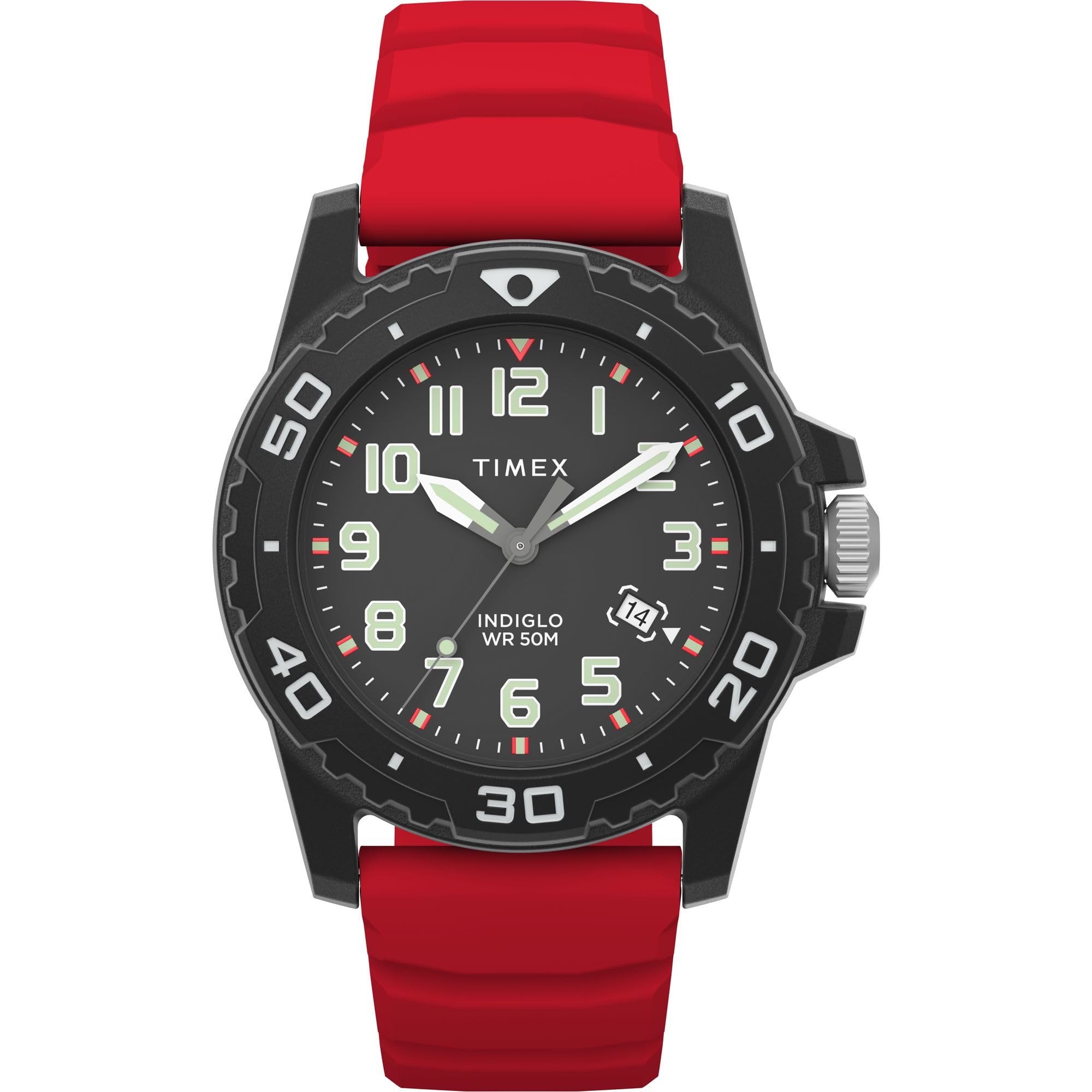 

[Timex] Часы Timex Diver с черным циферблатом, кварцевые, водонепроницаемые, 5 АТМ, акрил, 44,5 мм, TW5M61000, мужские, красные [Товар]