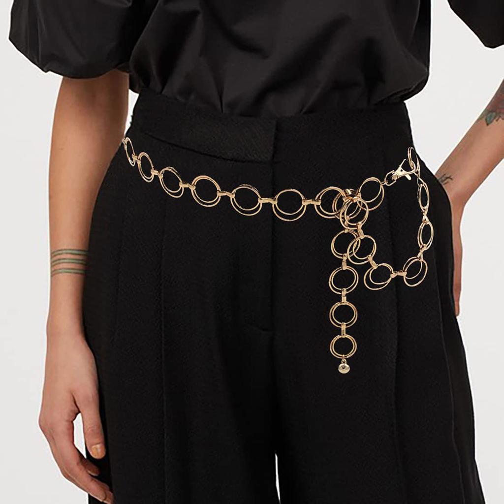 Fashion Retro Metal Ring Waist Chain for Women, Versatile Bundle Waist Body Chain