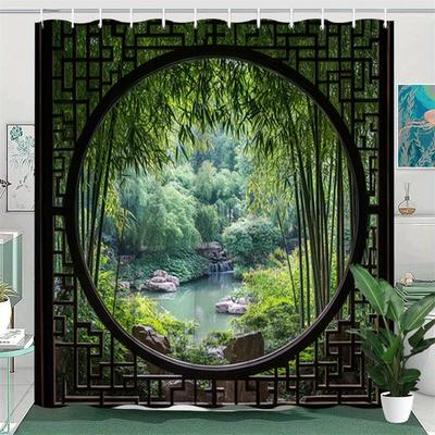 Elevate Your Bathroom with This Waterproof Shower Curtain Featuring a Traditional Chinese Garden for Serenity and Style