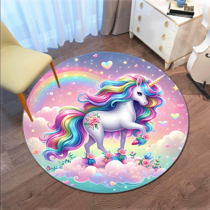 1PC cute cartoon unicorn Pattern printed Carpet Rug for Living Room Bedroom Home Sofa Decoration,Non-slip Floor Mat Floor mat
