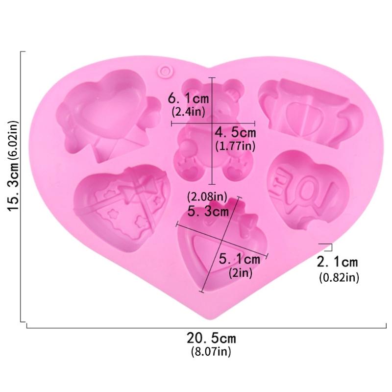 Silikonové formy na pečení ve tvaru srdce a medvídka, 6dílná sada pro DIY pěny, zmrzliny, výrobu čokoládových dezertů, odolný kuchyňský nástroj