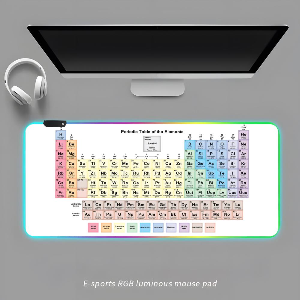 

Коврик для мыши Периодическая таблица RGB Игровой коврик для мыши Настольный коврик HD Геймерский Большой светодиодный Свет XXL Коврики для мыши RGB600x300x3mm