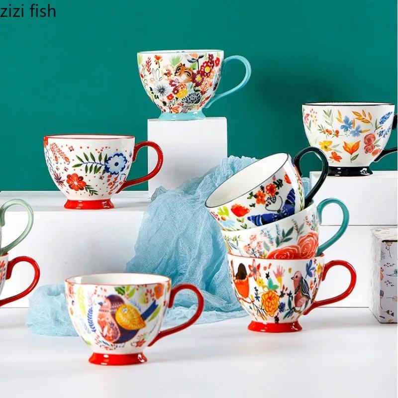 Hand Painted Ceramic Mug Large Capacity Water Cup Milk Mugs Cereal Breakfast Cups Coffee Cup Milk Tea Cups Coffee Mugs Tea Mugs