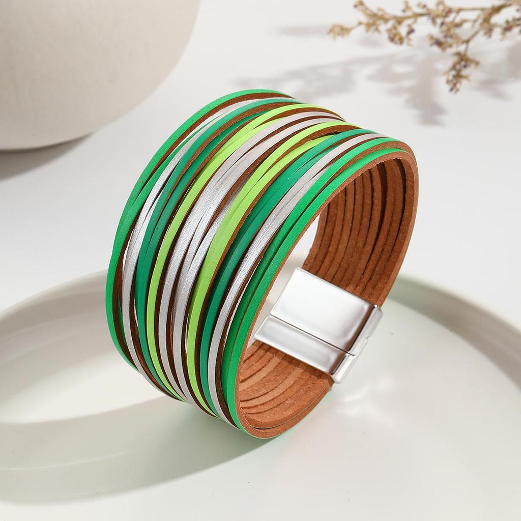 Gradient Multi-Strand Men's and Women's Bracelet with PU Leather Cord and Magnetic Clasp.