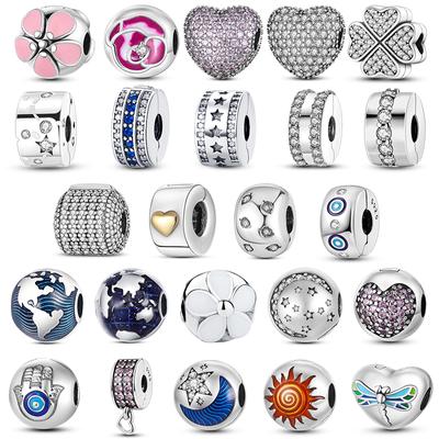 Pink Disy Pave Heart Clip Charms 925 Silver Stopper Bead Fit Fashion Original Chain Bracelet DIY Jewelry Making