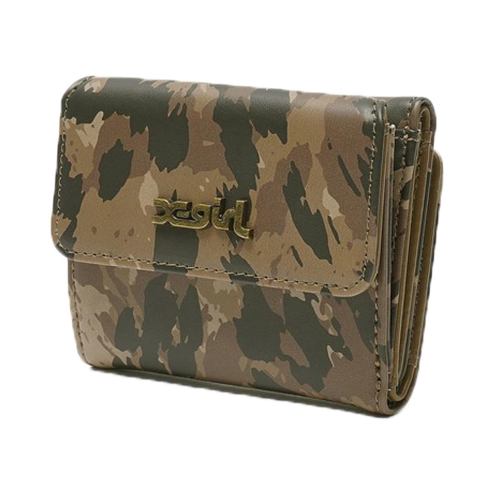 X-girl Tri-fold Wallet, Mills Logo Faux Leather Mini Wallet, Beige