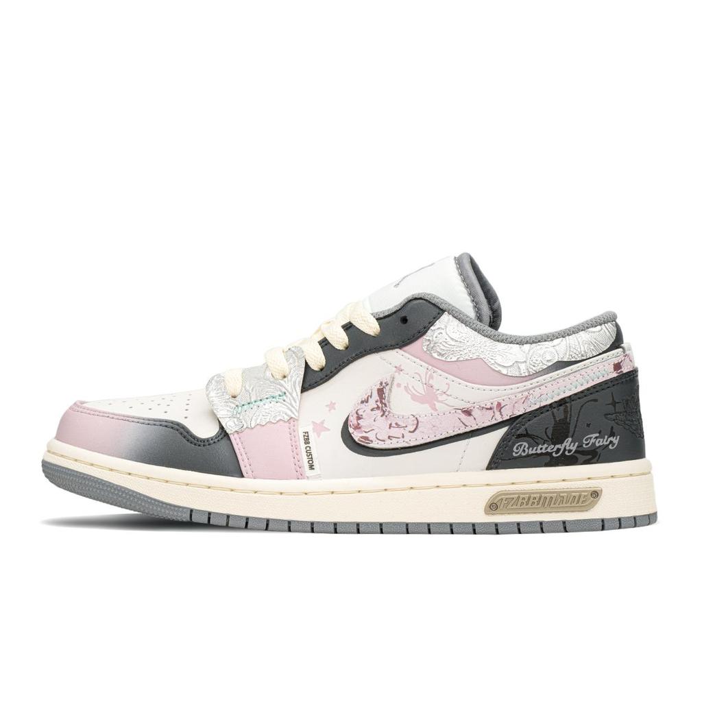Jordan Air Jordan 1 Low Top Vintage Basketball Shoes GS Silver Powder Gray 553560-053(TeamA-S-BOX)