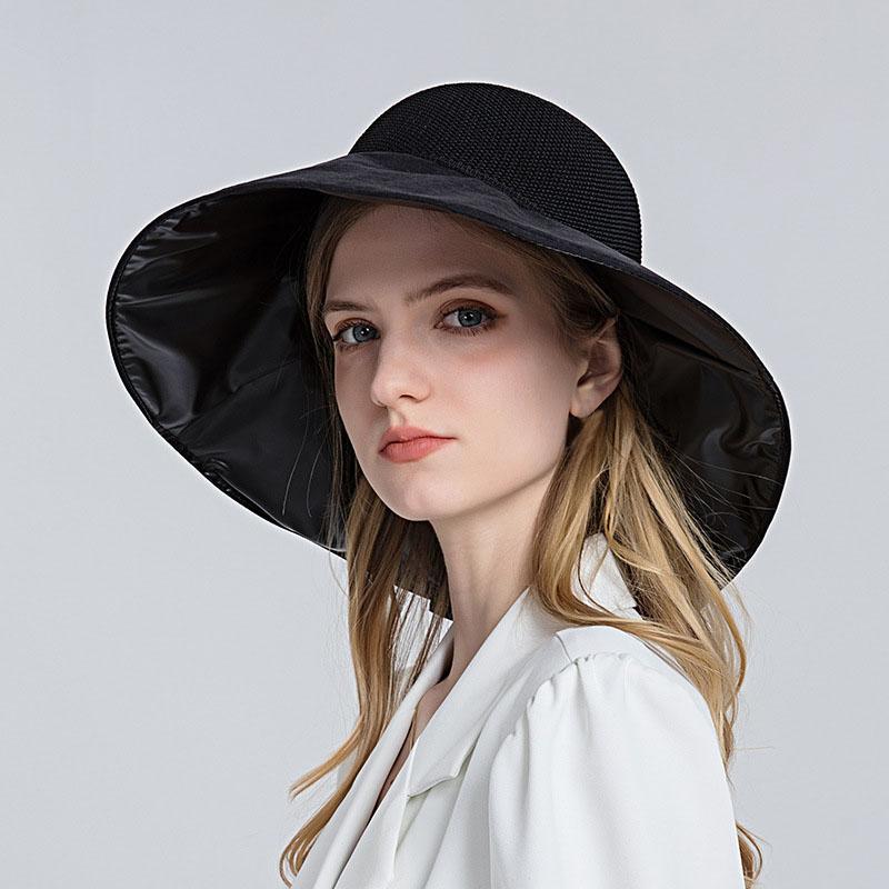 Fashion Bowknot Sun Hats For Women Summer UV Protection Bucket Hat Outdoor Female Hollow Out Straw Beach Caps Panama Hat