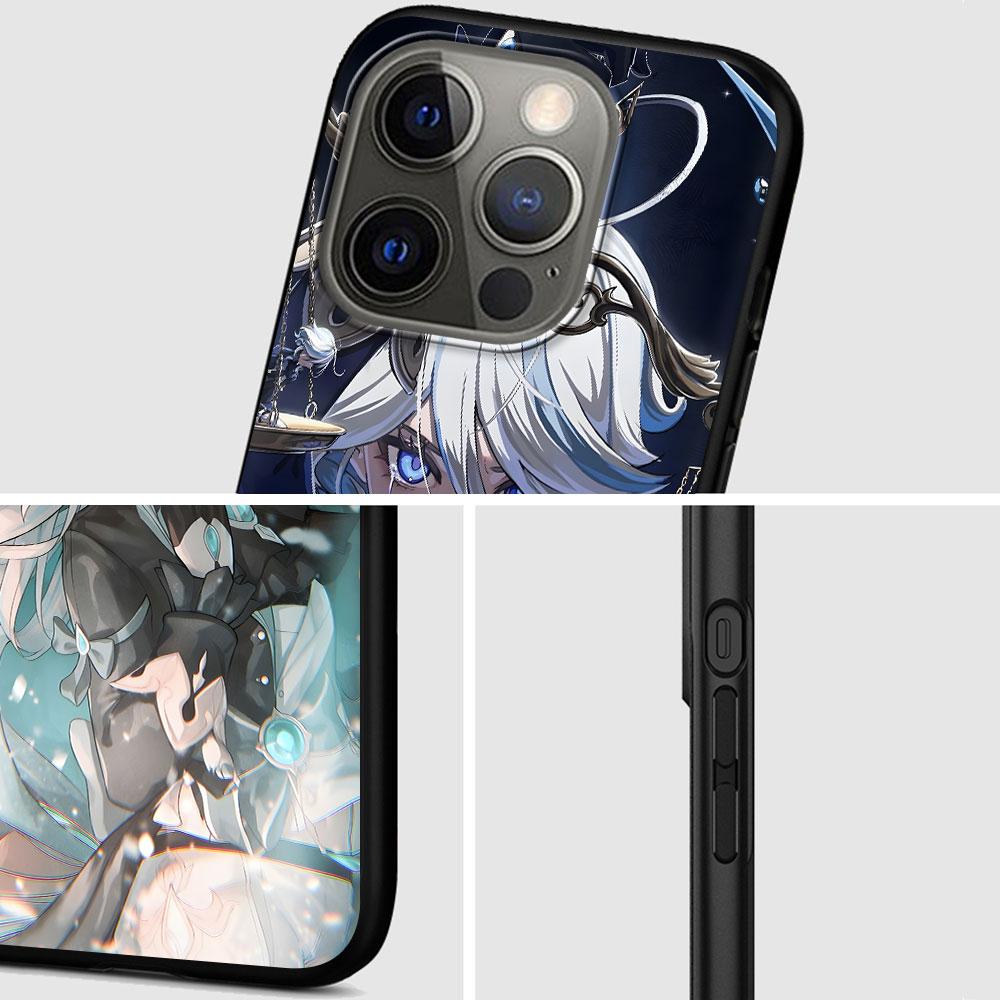 Genshin Impact Furina Case for Apple iPhone 14 11 7 SE 2020 8 X XS 13 12 Mini XR 15 Pro Max Silicone Black Soft Phone Cover