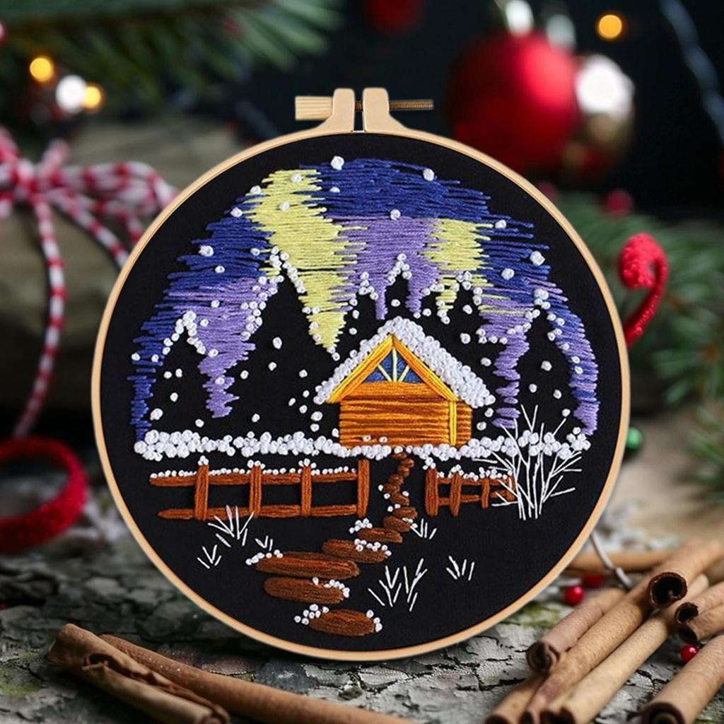 Christmas Embroidery Kit For Beginners Snow Scene Embroidery Kit Holiday Decorations For Kitchen Living Room Desktop Window