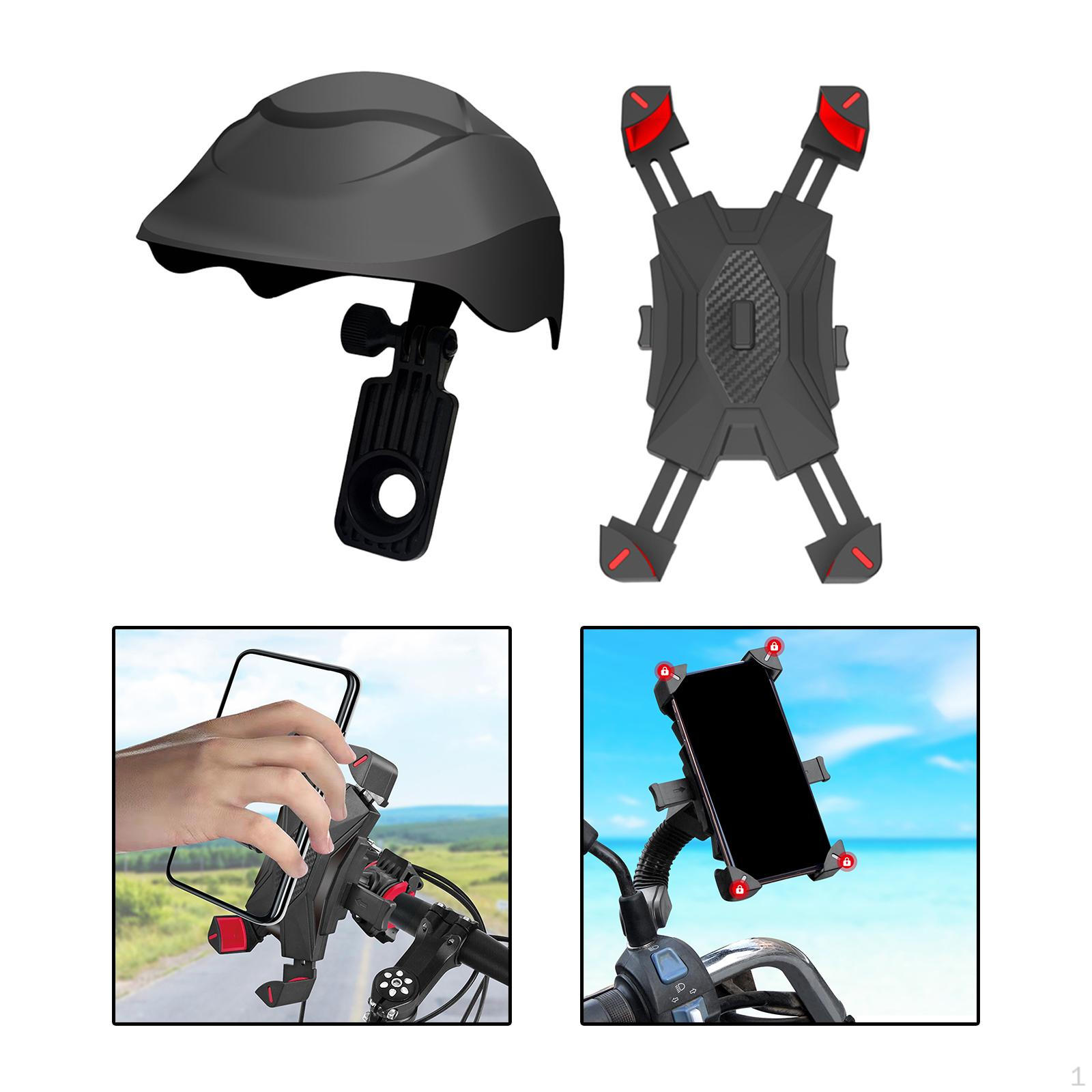 

Motorcycle Mobile Phone Holder Adjustable Angle with Shade Clamp Sleek Non Slip Anti Shock червоний