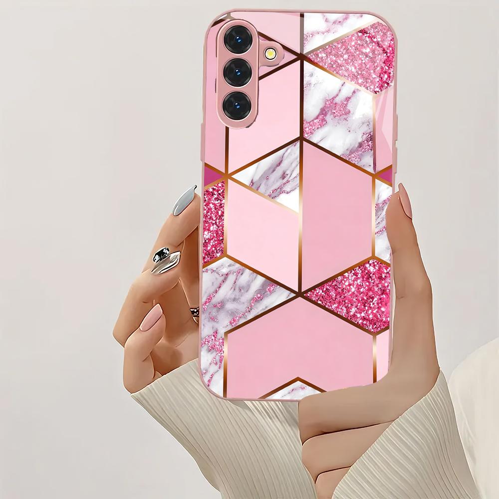 Rosa texturierte metallische Lackglas-Handyhülle geeignet für Samsung Galaxy S26 S25 S24 S23 S22 S21 S20 FE/Ultra/Plus sturzfest