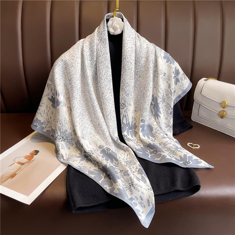 Women's Retro Twill Silk Scarf - 90cm Versatile Shawl for Travel & Sun Protection