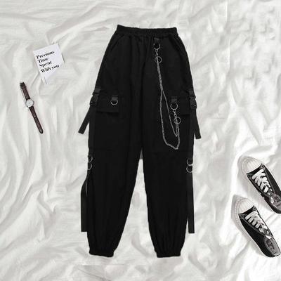 Pantaloni cargo neri Pantaloni a catena da donna Streetwear femminile