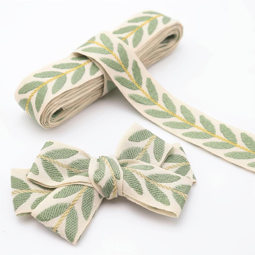 Embroidered Leaf Embroidered Trim Ribbon Satin - Multi-Color Options Decorative Ribbon Fabric 0.91 Meter Pack for DIY Sewing Craft