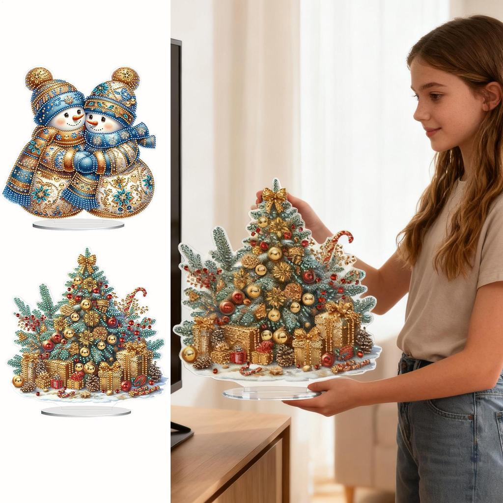 Crystal Painting Kit 2D Acrylic Gem Crafts With Stand Christmas Tabletop Decor For Adult Child Family Farmhouse Workplace