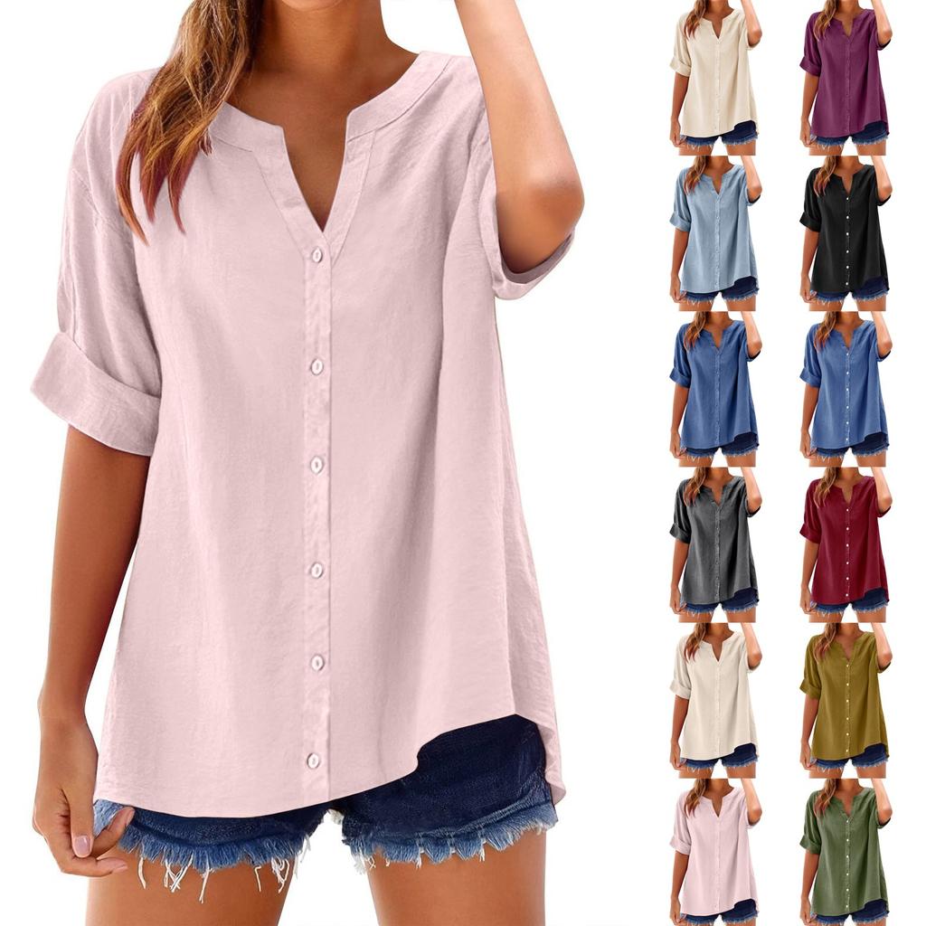 Women's Fashion Loose Casual Summer V-neck Short Sleeve T-shirt