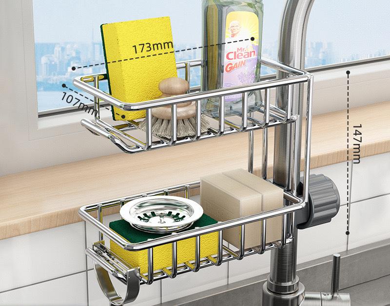 Kuchyň Nerezový dřez Odkapávací stojan Houba Úložný kohoutek Držák Odkapávač mýdla Stojan na ručníky Polička Organizér Kuchyňské doplňky