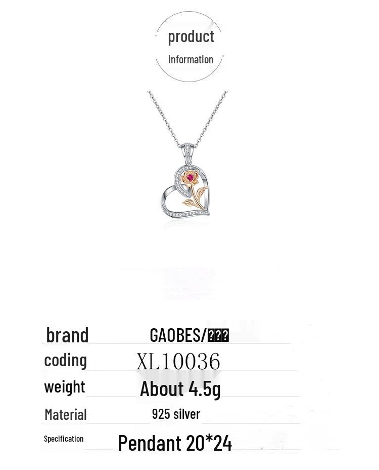 S925 Sterling Silver Heart Rose Pendant Necklace - 'Love You Forever' Valentine's Day Gift