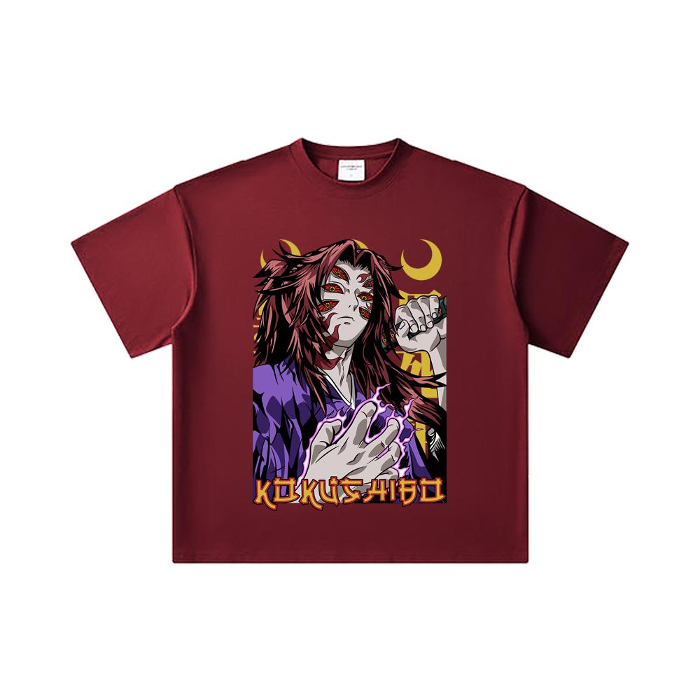 260 GSM Double Yarn 32 Count 100% Cotton Demon Slayer V105 Kokushibo Print Unisex Heavy Cotton T Shirt