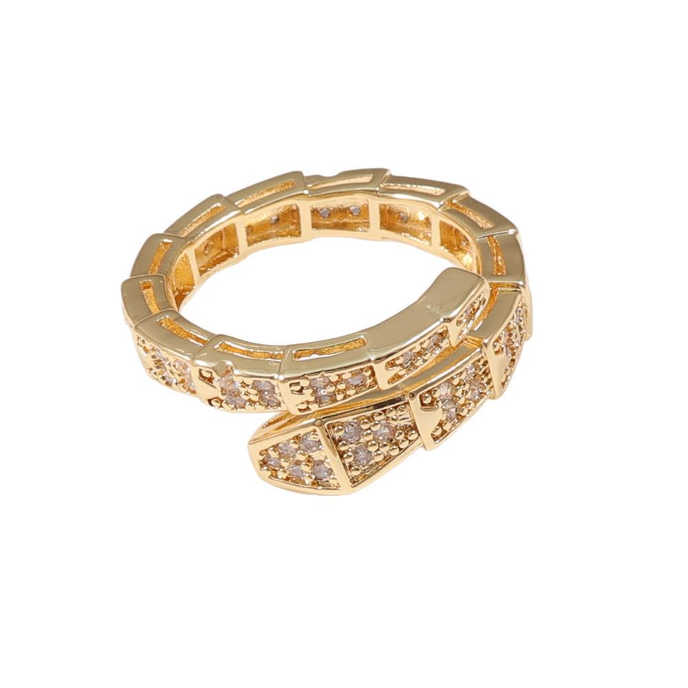 18K Gold European Snake Pattern Adjustable Ring with Micro-set Diamonds