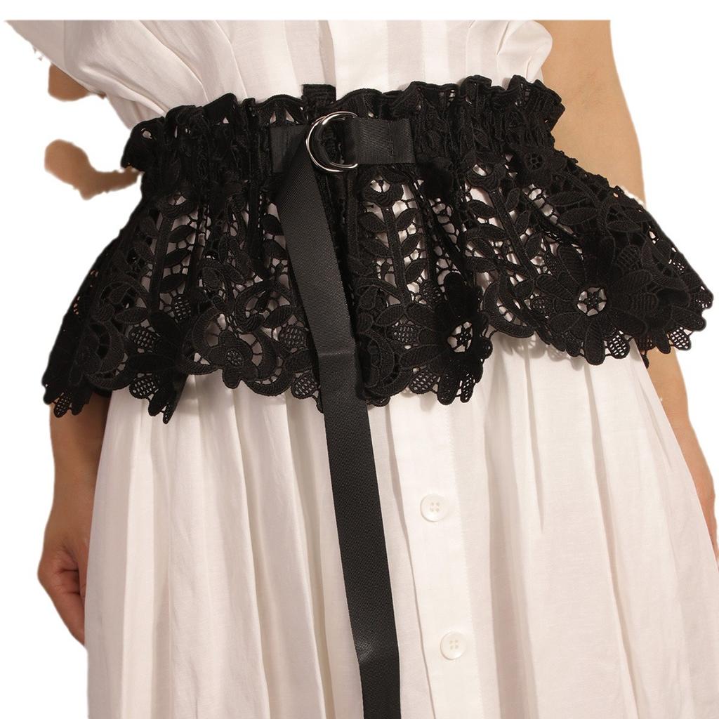 Black Water-soluble Lace Elastic Waist Seal Elegant and Stylish D-buckle Adjustment Waist Seal