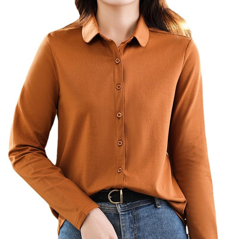 Polo Neck French Loose Cotton Shirt Versatile Long Sleeve Bottom Shirt Top