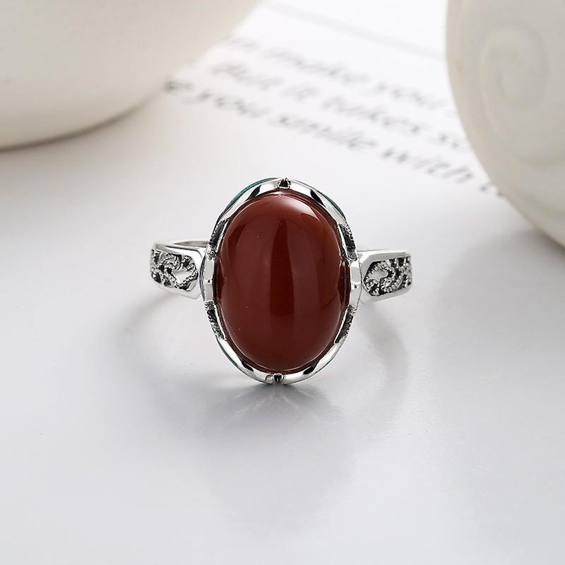 Adjustable Open Ring Women Men Vintage Red Agate Style Geometric Boho Statement Jewelry