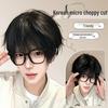 Men's Natural Black Short Wig with Micro-bangs, Layered and Fluffy for Daily Wear