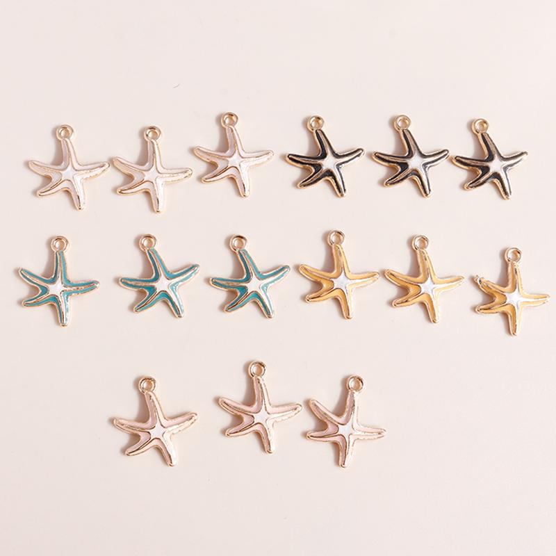 Leslie 10pcs Mix Cute Enamel Marine Organism Starfish Charms Pendants of Necklace Earrings Keychain Handemade DIY Jewelry Making