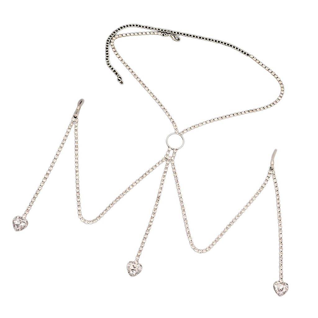 M Teardrop Heart Pendant Body Chain Silver/Gold Plating and Rhinestones Bra Chain Handmade Underwear Accessories