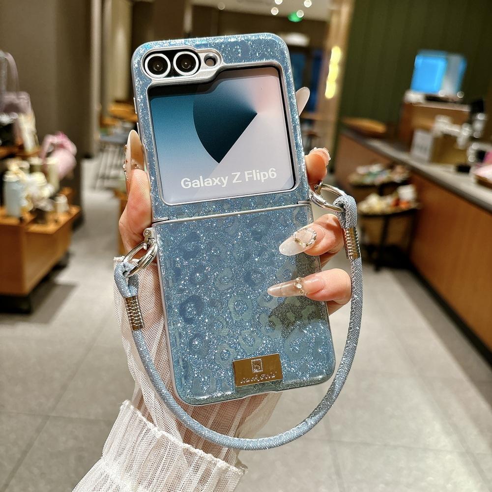 Shimmering Leopard Print Phone Case for Samsung Z Flip 8 flip7 fe Galaxy Z Flip 7 6 5 Silver-edged Side Buckle Protective Cover