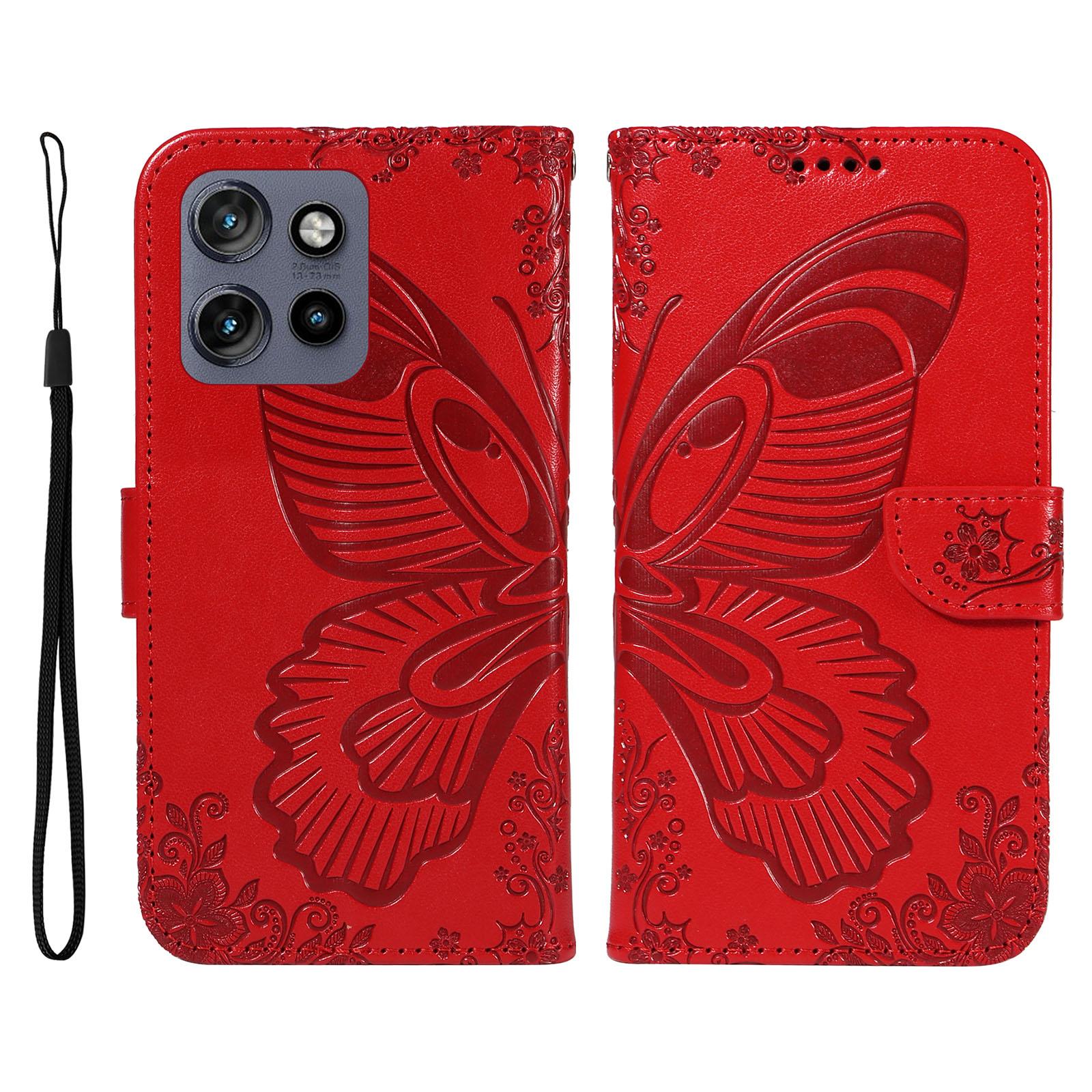 

For Motorola Edge 50 Neo 5G/Moto S50 5G/Thinkphone 25 5G Case Butterfly Pattern Leather Wallet Flip Phone Cover Red