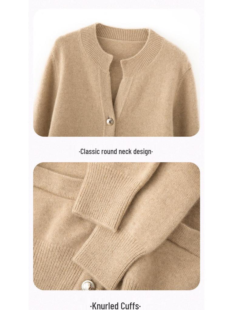 Dámský kašmírový kardigan slim fit - Stylový a všestranný pletený svetr s kulatým výstřihem