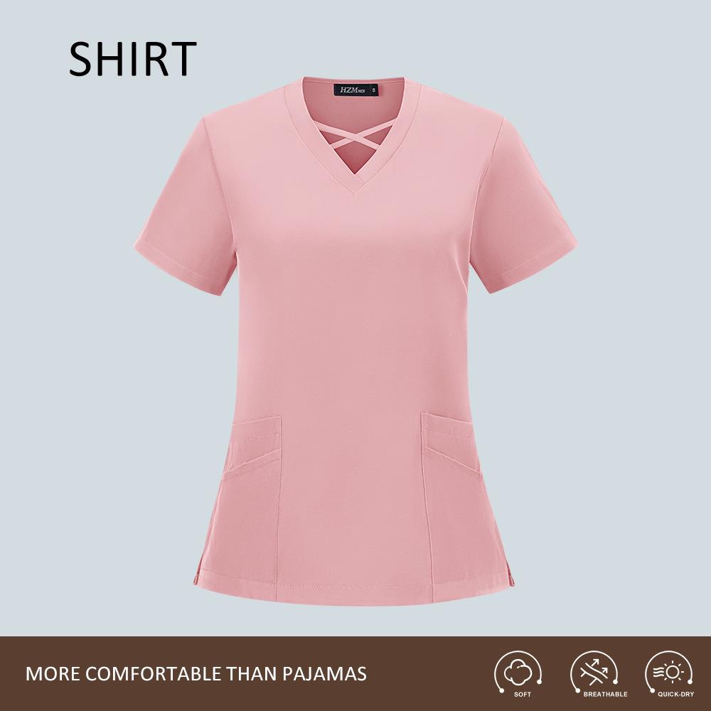 Women's Quick-Dry Surgical Scrub Suit - Elastic Short-Sleeve Workwear for Medical Staff