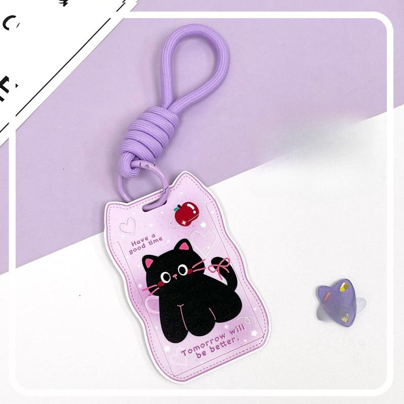Creative Cat Ears Wave Card Holder Student Campus Card Tag Badge Bag Sliding Cover ABS ID Cover Protective Cover