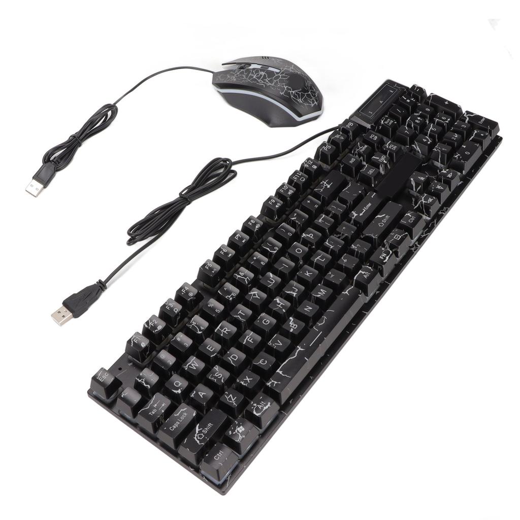 USB Keyboard Mouse Combo Good Resilience Crack Colorful Backlight 104 Keys Clear Characters Gaming