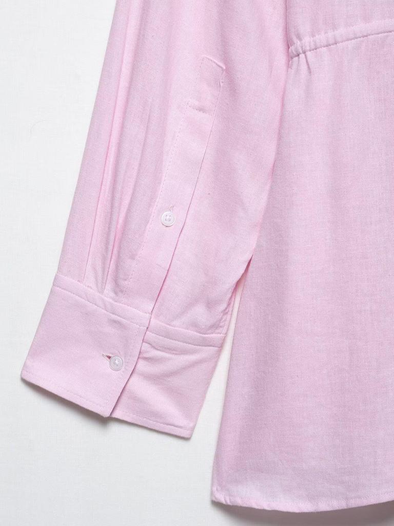 TAOP&ZA Women's Spring/Summer Waist-Tie Long Sleeve Shirt with Turn-Down Collar