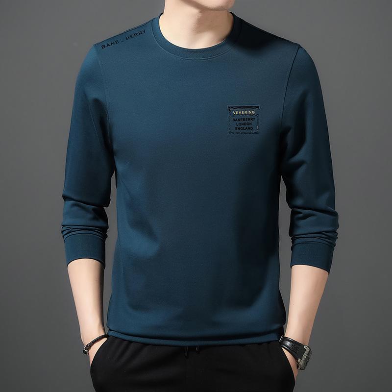 

Весенний новый мужской свитер с круглым вырезом, модная мужская рубашка с длинным рукавом, нижняя рубашка 4XL синий