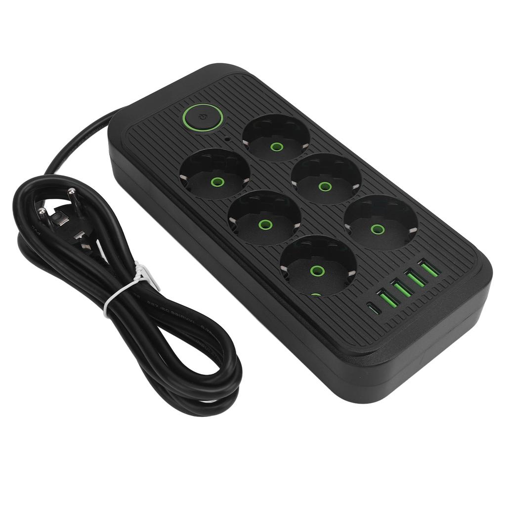 6 Way Power Strip with 4 USB and 1 Type C Port Europn Standard Power Socket with 2 Meter Cable