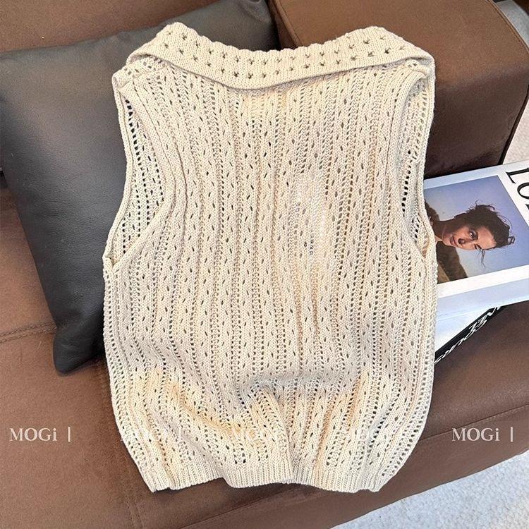 French Hollow-out Knitted Vest Women's Summer High-end Elegant Versatile Sleeveless Top