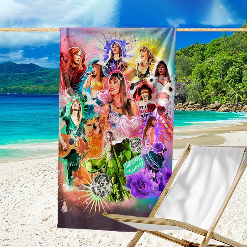1pc Taylor Swift2 Beach Towel, Beach and Seaside Swimming Pool Equipment, Fashion Pattern, Rectangular, Travel Essentials