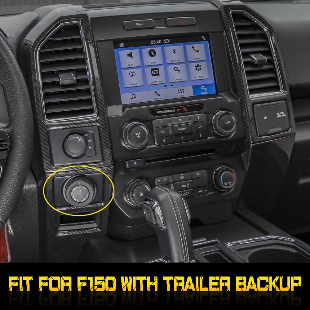 Voodonala Carbon Fiber Grain Central Control Cover Frame Trim for Ford F150 2015 2016 2017 2018 2019 2020
