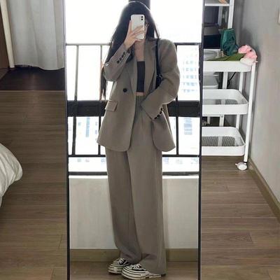 Women's Gray Blazer Two-Piece Set - High-End Loose Casual Suit for Spring & Autumn 2025, Small Size.